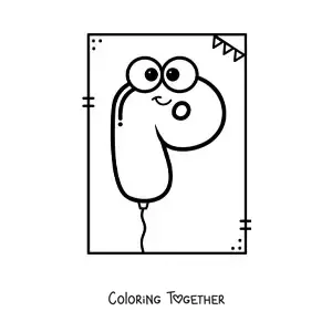Coloring page of the animated letter P shaped like a balloon
