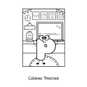 Coloring page of the animated letter P at school