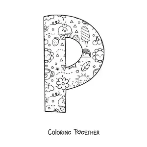 Coloring page of the cartoon letter P