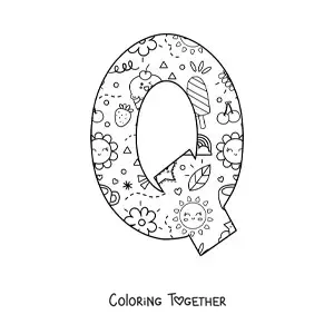 Coloring page of the animated letter Q at school