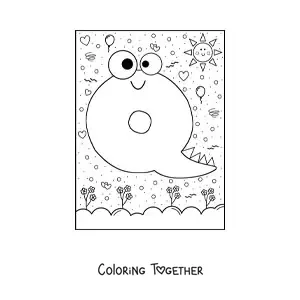 Coloring page of the cartoon letter Q