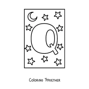 Coloring page of the animated letter Q shaped like a cartoon monster