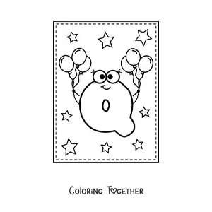 Coloring page of the animated uppercase letter Q with balloons