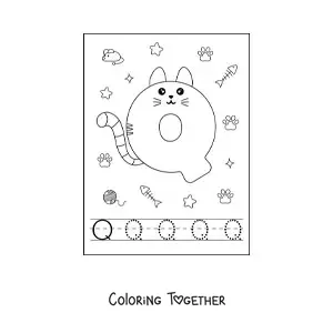 Coloring page of the animated letter Q shaped like a cat