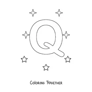 Coloring page of an uppercase letter Q with stars