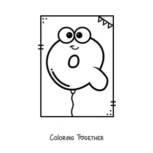 Coloring page of the animated letter Q shaped like a balloon