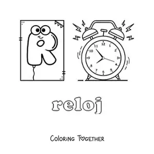 Coloring page of R for clock