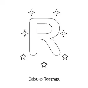 Coloring page of the uppercase letter R with stars