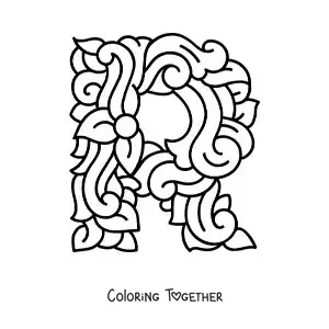 Coloring page of a decorated uppercase letter R