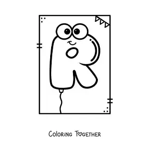 Coloring page of the cartoon letter R shaped like a balloon