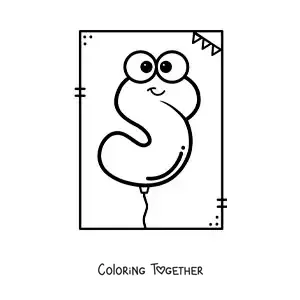 Coloring page of the cartoon letter S shaped like a balloon