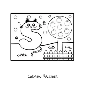 Coloring page of the cartoon letter S shaped like a cat in the park