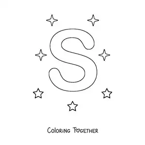 Coloring page of the uppercase letter S with stars