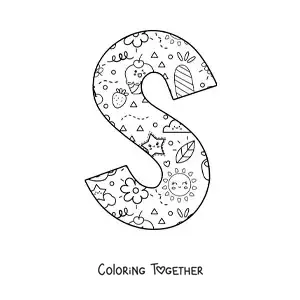 Coloring page of the letter S with cartoons