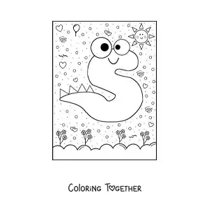 Coloring page of the cartoon letter S shaped like a monster