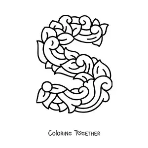 Coloring page of a decorated uppercase letter S