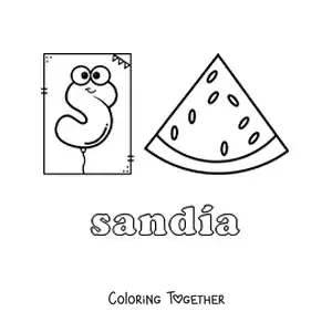 Coloring page of S for watermelon