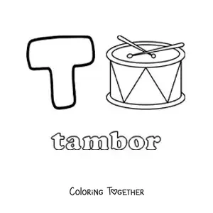 Coloring page of T for drum