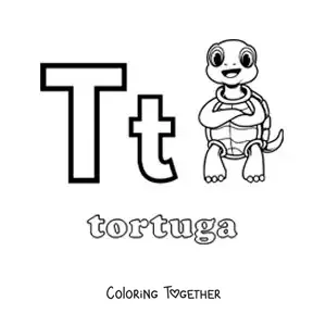 Coloring page of T for turtle
