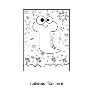 Coloring page of the cartoon letter T shaped like a monster