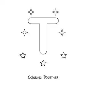 Coloring page of the uppercase letter T with stars