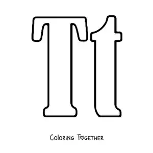 Coloring page of a big uppercase and lowercase letter T