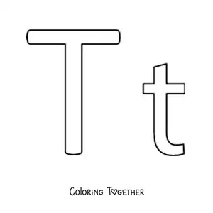 Coloring page of an easy uppercase and lowercase letter T