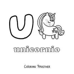 Coloring page of U for unicorn