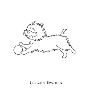 Coloring page of a Yorkshire terrier running after a ball