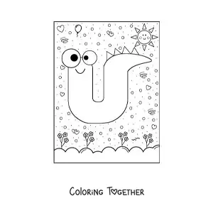 Coloring page of the cartoon letter U shaped like a monster