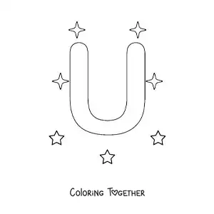 Coloring page of the uppercase letter U with stars