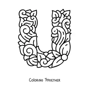 Coloring page of a decorated uppercase letter U