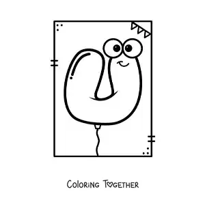 Coloring page of the cartoon letter U shaped like a balloon