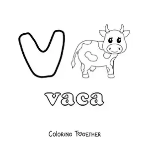 Coloring page of V for cow