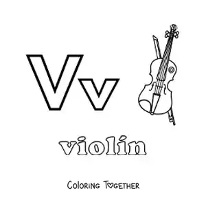 Coloring page of V for violin