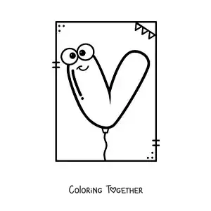 Coloring page of the cartoon letter V shaped like a balloon