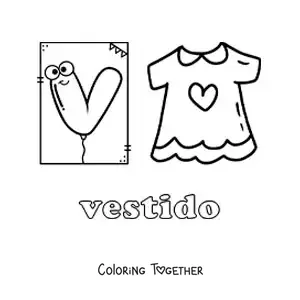 Coloring page of V for dress