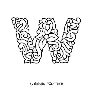 Coloring page of a decorated uppercase letter W