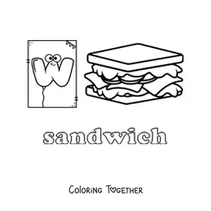 Coloring page of W for sandwich