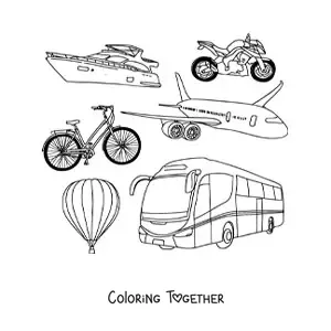 Coloring page of several means of transport