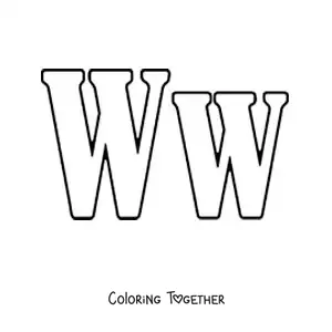 Coloring page of a big uppercase and lowercase letter W
