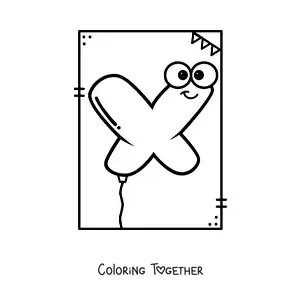 Coloring page of the cartoon letter X shaped like a balloon