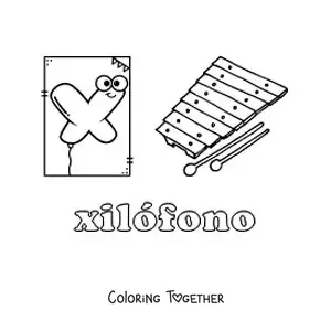 Coloring page of X for xylophone