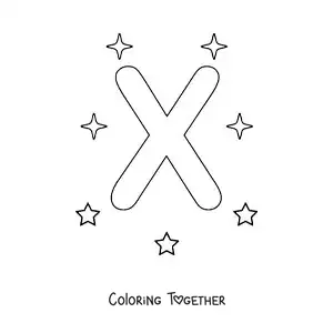 Coloring page of an uppercase letter X with stars