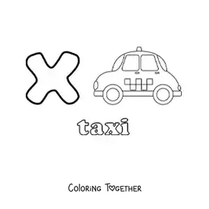 Coloring page of X for taxi