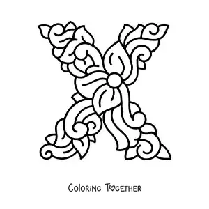 Coloring page of a decorated uppercase letter X