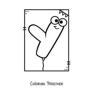 Coloring page of a cartoon letter Y shaped like a balloon