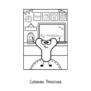 Coloring page of a cartoon letter Y at school