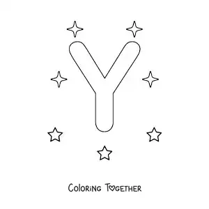 Coloring page of an uppercase letter Y with stars