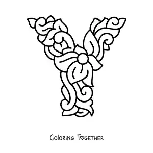 Coloring page of a decorated uppercase letter Y